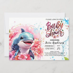 Convite Chá de fraldas de Dolphin Fantasy Pink Girl