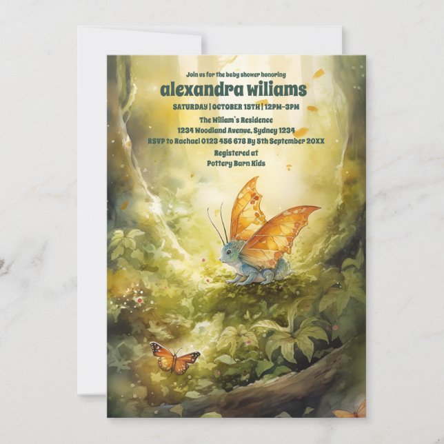 Convite Chá de fraldas de dragão mágico (Frente)