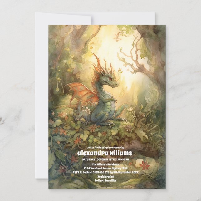 Convite Chá de fraldas de dragão mágico (Frente)