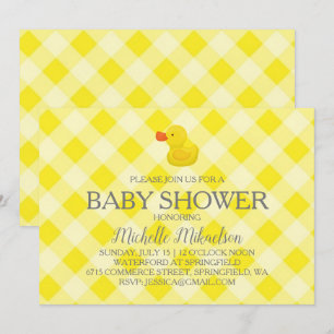 Convite Chá de fraldas de Duckie de Borracha de Gingham A