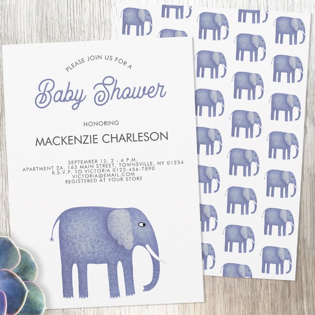 Convite Chá de fraldas de elefante (Blue elephant baby shower invitations)