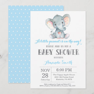 Convite Chá de fraldas de elefante - Cinza azul de convit