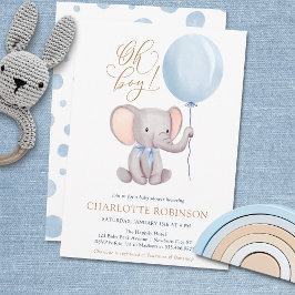 Convite Chá de fraldas de Elefante Cute de Balão Azul Meni