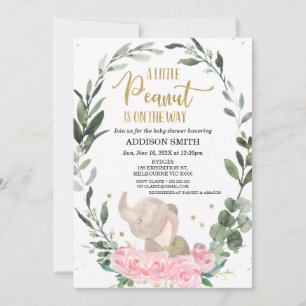 Convite Chá de fraldas de Elefante de Amendoim, Floral, Ro