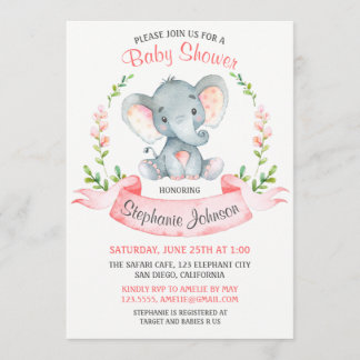 Convite Chá de fraldas de Elefante de Aquarela