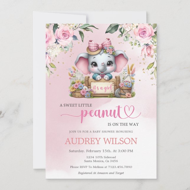 Convite Chá de fraldas de elefante É uma garota (Frente)