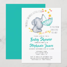 Convite Chá de fraldas de Elefante Estrela Pequena Twinkle