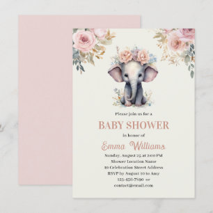 Convite Chá de fraldas de Elefante Floral de Cólvora Cóta