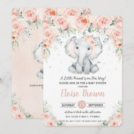 Convite Chá de fraldas de Elefante Floral do Pastel Chic B