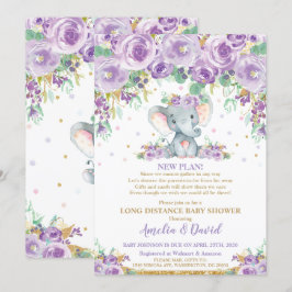 Convite Chá de fraldas de Elefante Floral Púrpura e Cuja M