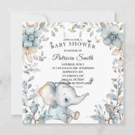 Convite Chá de fraldas de Elefante Floral Vintage Watercol