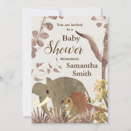 Convite Chá de fraldas De Elefante, Leão E Arte Floral