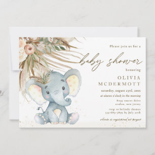Convite Chá de fraldas de Elefante Neutro do Boho Pampas