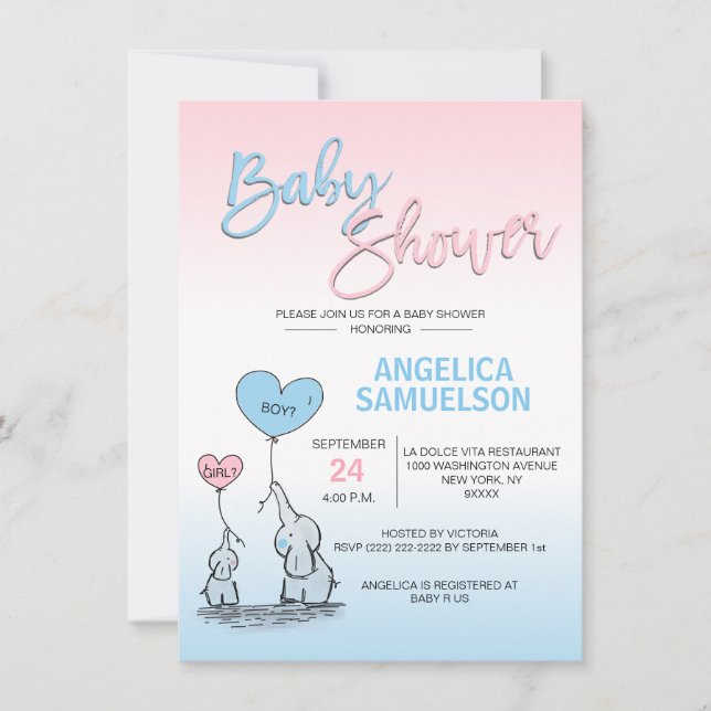 Convite Chá de fraldas de Elefante Neutro ou Menino Azul R (Frente)