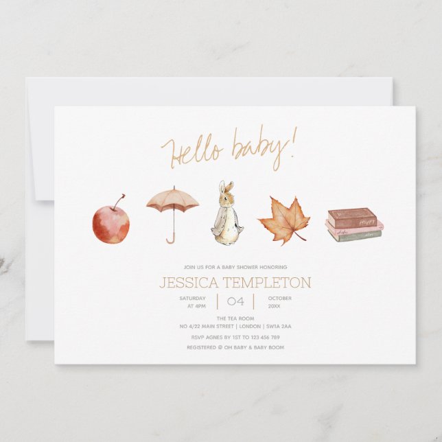 Convite Chá de fraldas de Elementos de Queda de Coelho (Frente)