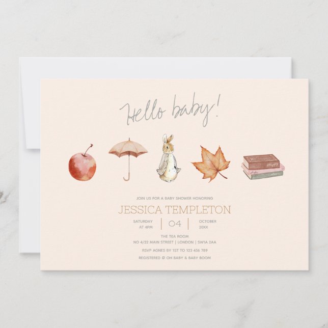 Convite Chá de fraldas de Elementos de Queda de Coelho (Frente)