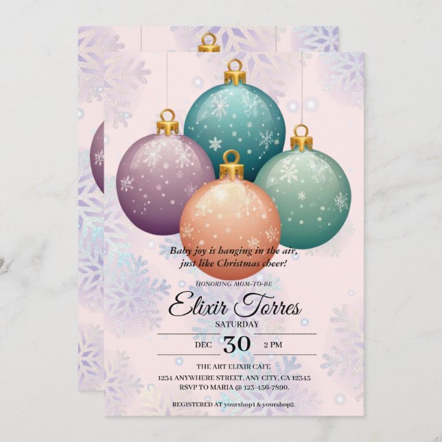 Convite Chá de fraldas de Enfeites de natal de Pastel mode (Frente/Verso)