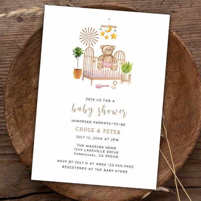 Convite Chá de fraldas de Enfermeiro Boho Teddy (Boho Teddy Bear Nursery Baby Shower Invitation)