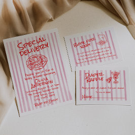 Convite Chá de fraldas de Entrega Especial de Pizza Rosa M