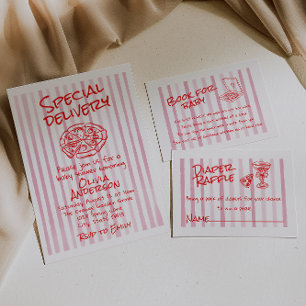 Convite Chá de fraldas de Entrega Especial de Pizza Rosa M