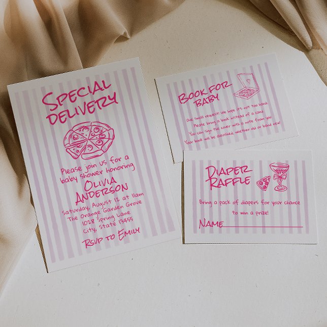 Convite Chá de fraldas de Entrega Especial de Pizza Rosa M (Criador carregado)