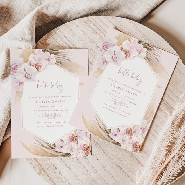 Convite Chá de fraldas de erva Boho pampas (Criador carregado)