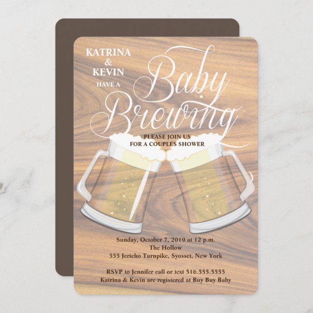 Convite Chá de fraldas De Erva Rústica De Madeira De Bebê (Frente/Verso)