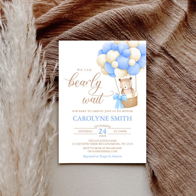 Convite Chá de fraldas de Espera do Balão Azul do Urso Ted (Criador carregado)