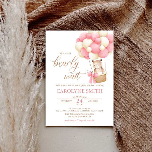 Convite Chá de fraldas de Espera do Balão Rosa do Urso Ted (Criador carregado)