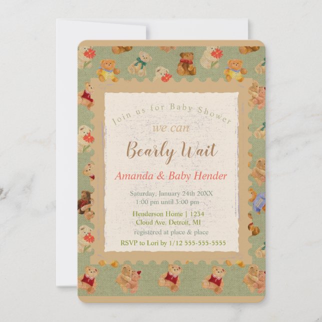 Convite Chá de fraldas de Espera do Urso de Teddy (Frente)