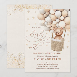 Convite Chá de fraldas de Espera Neutral do Balão do Urs