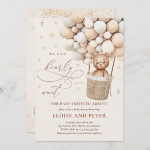 Convite Chá de fraldas de Espera Neutral do Balão do Urso