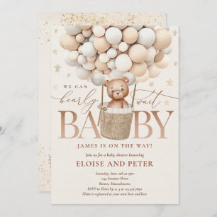Convite Chá de fraldas de Espera Neutral do Balão do Urso