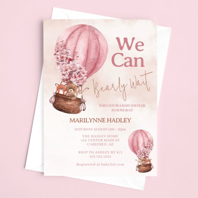 Convite Chá de fraldas de Espera Rosa de Urso Teddy (Criador carregado)