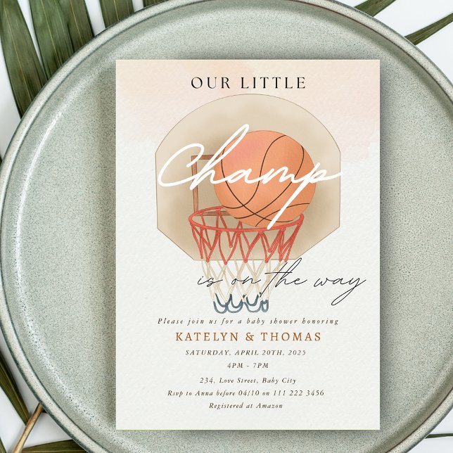 Convite Chá de fraldas De Esportes De Basquete Nosso Peque (Basketball Boy Sports Baby Shower Our Little Champ Invitation)