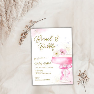 Convite Chá de fraldas de espuma de champanhe rosa Brunch