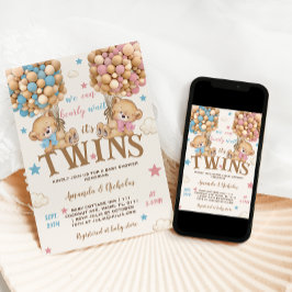 Convite Chá de fraldas de Estrelas e Balões de Garotos Gêm