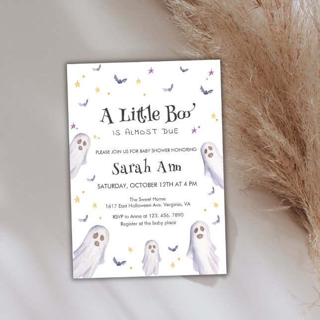 Convite Chá de fraldas de Estrelas Fantasmas Modernas (Modern Little Boo Ghost Stars Baby Shower Invitation)