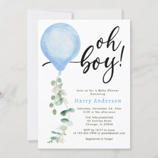 Convite Chá de fraldas de eucalipto com balões verdes