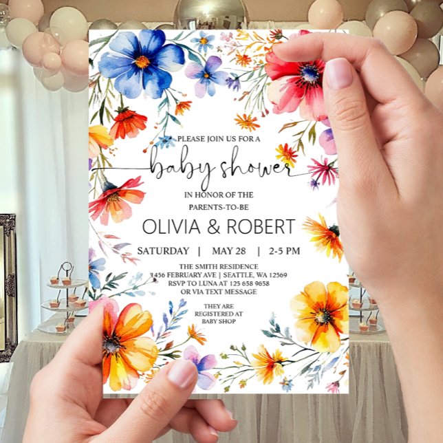 Convite Chá de fraldas de exaustão das flores selvagens de (Criador carregado)