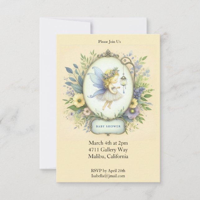 Convite Chá de fraldas de fada doce (Frente)