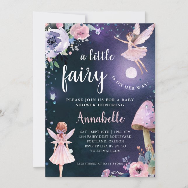 Convite Chá de fraldas De Fada Encantada (Frente)