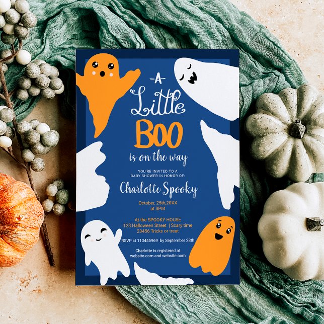 Convite Chá de fraldas de fantasmas laranja (Halloween little boo orange ghosts baby shower invitation)