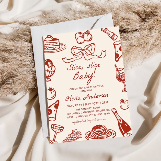 Convite Chá de fraldas de fatia de pizza italiana desenhad (Criador carregado)