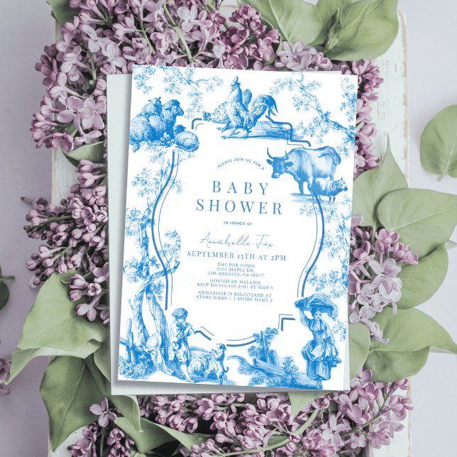 Convite Chá de fraldas de Fazenda Animal Boy da França azu (Criador carregado)