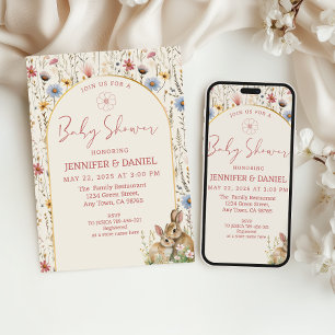 Convite Chá de fraldas de feijão branco