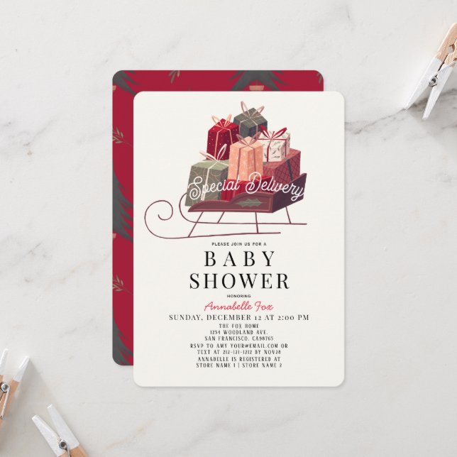 Convite Chá de fraldas de Feriado de Ofertas Especiais (Frente/Verso In Situ)