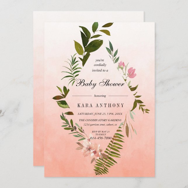 Convite Chá de fraldas de Fern da Floresta de Coral (Frente/Verso)