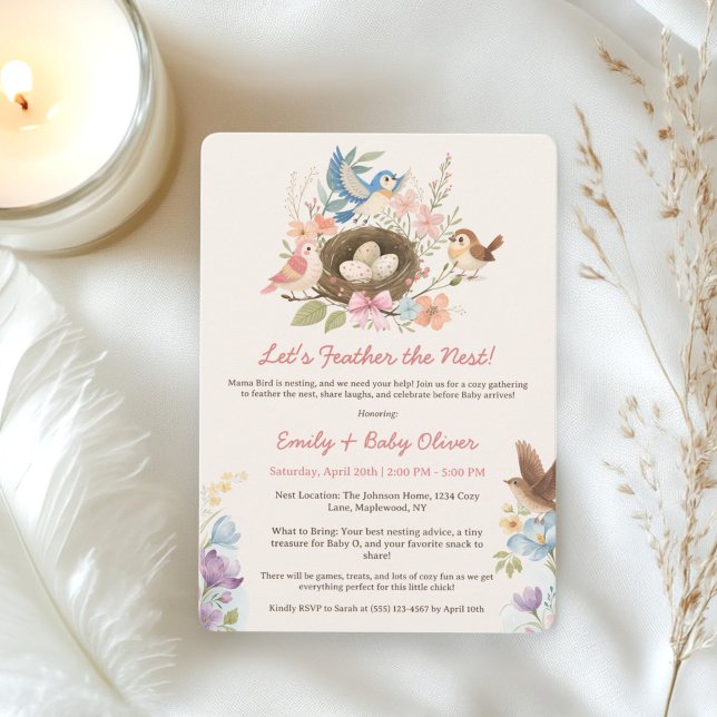 Convite Chá de fraldas de Festa de Afinação de Aves de Cáu (Cute Watercolor Bird Nesting Party Baby Shower Invitation)