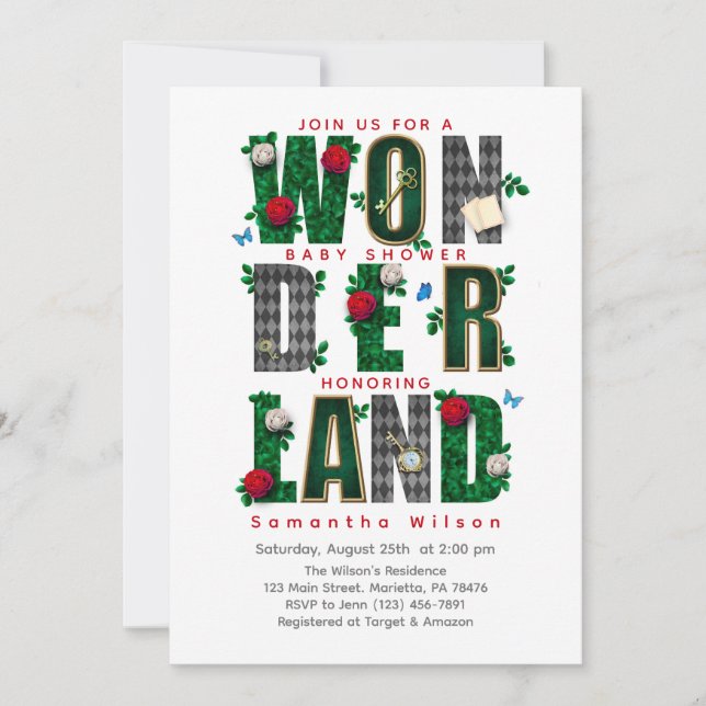 Convite Chá de fraldas de Festa do Tea Wonderland I (Frente)